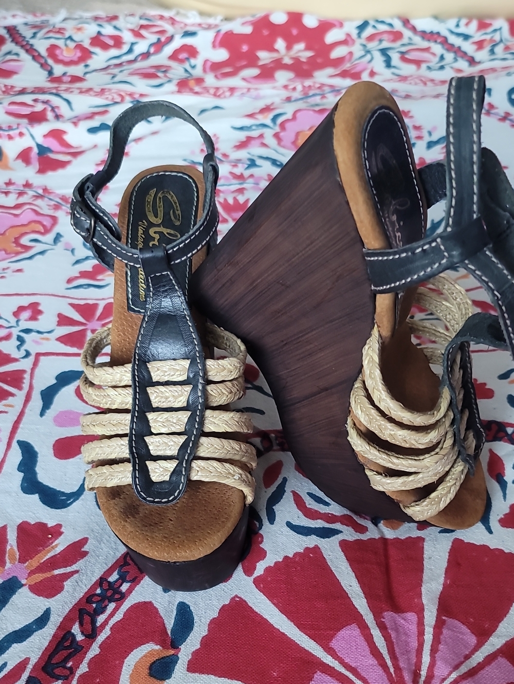 Sbicca Black Strappy Rope Wedge Sandals